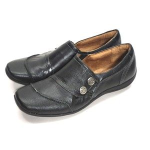 Women's Black Leather Slip-On Shoes